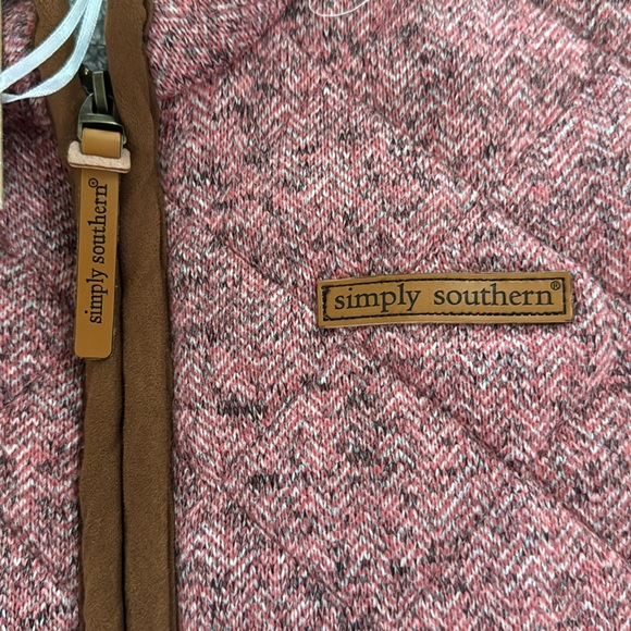 Simply Southern Women's Pink Brown Trimmed Outerwear Vest Small New Puffer - Picture 5 of 7